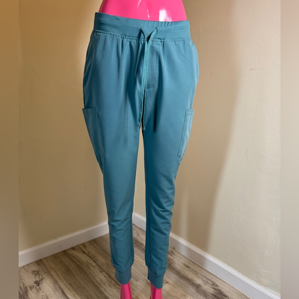 Mandala Scrub Jogger Pants Small Teal Stretch Equa-Tek Drawstring